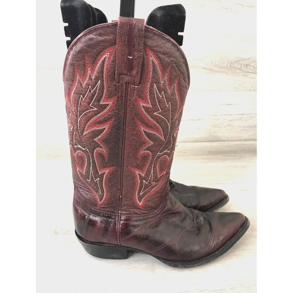 Rodeo Bravo Western Cowboy Boots Red Leather Stitching Men's 10 Made In Mexico